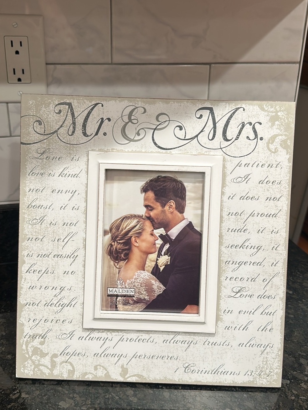 Malden Ivory Mr. & Mrs. Script Wedding Photo Frame